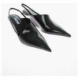Prada LEATHER SLINGBACK GEOMETRIC WEDGE HEEL PUMPS