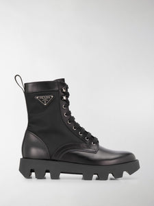 Prada NYLON- INSET LEATHER COMBAT BOOTS