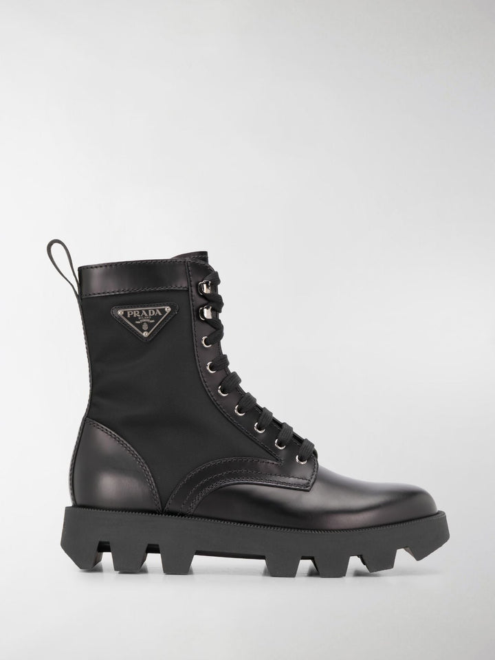 Prada NYLON- INSET LEATHER COMBAT BOOTS