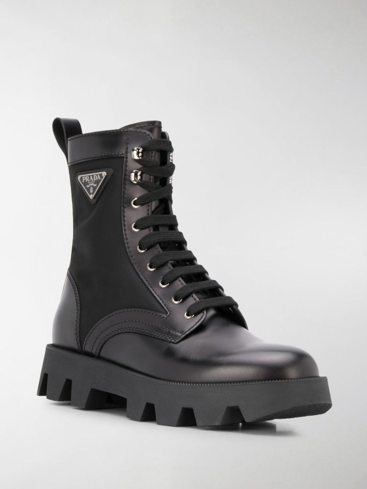 Prada NYLON- INSET LEATHER COMBAT BOOTS