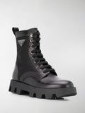Prada NYLON- INSET LEATHER COMBAT BOOTS