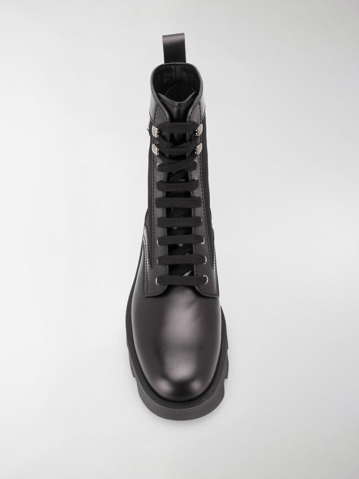 Prada NYLON- INSET LEATHER COMBAT BOOTS