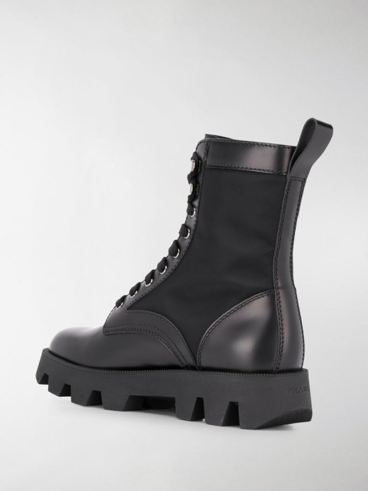 Prada NYLON- INSET LEATHER COMBAT BOOTS
