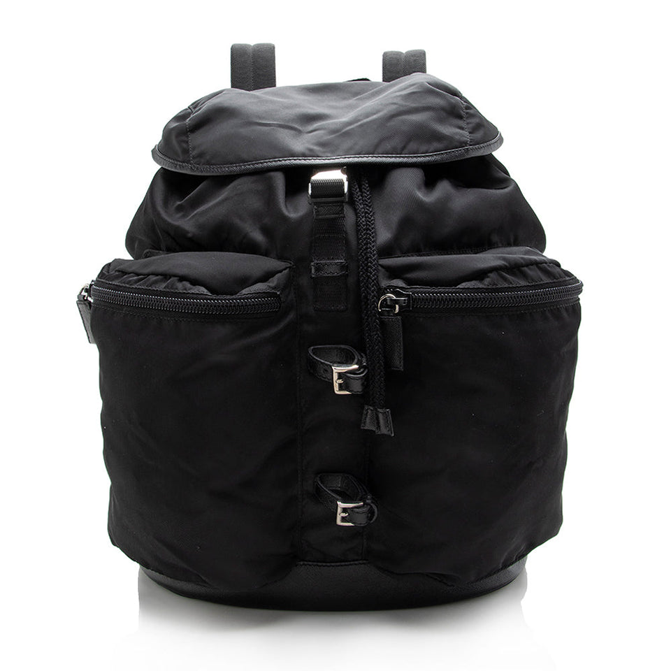 Prada Tessuto Double Pocket Drawstring Backpack (SHF-17072)