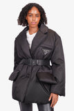 Prada 2021 Black Re-Nylon 'Gabardine' Puffer Jacket With Belt Size 38