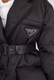Prada 2021 Black Re-Nylon 'Gabardine' Puffer Jacket With Belt Size 38