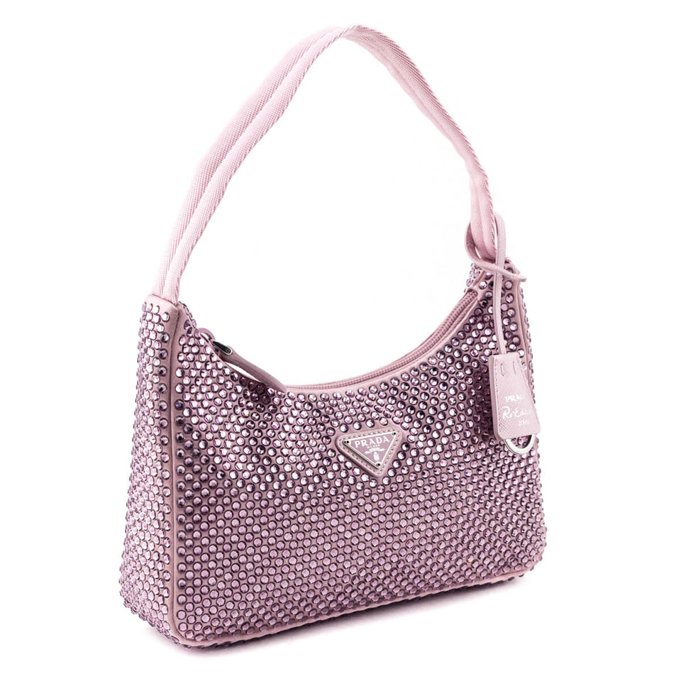 Prada Alabaster Pink Satin Crystal Mini Re-Edition 2000