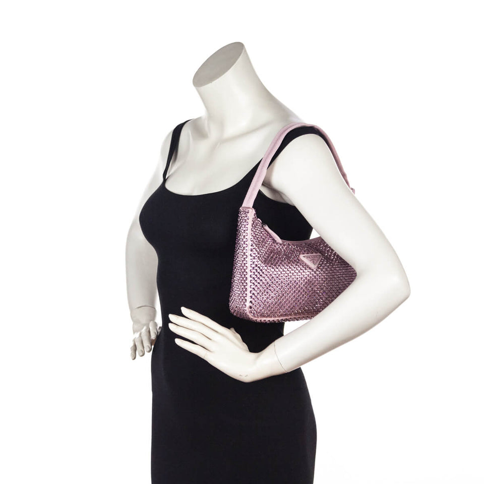 Prada Alabaster Pink Satin Crystal Mini Re-Edition 2000