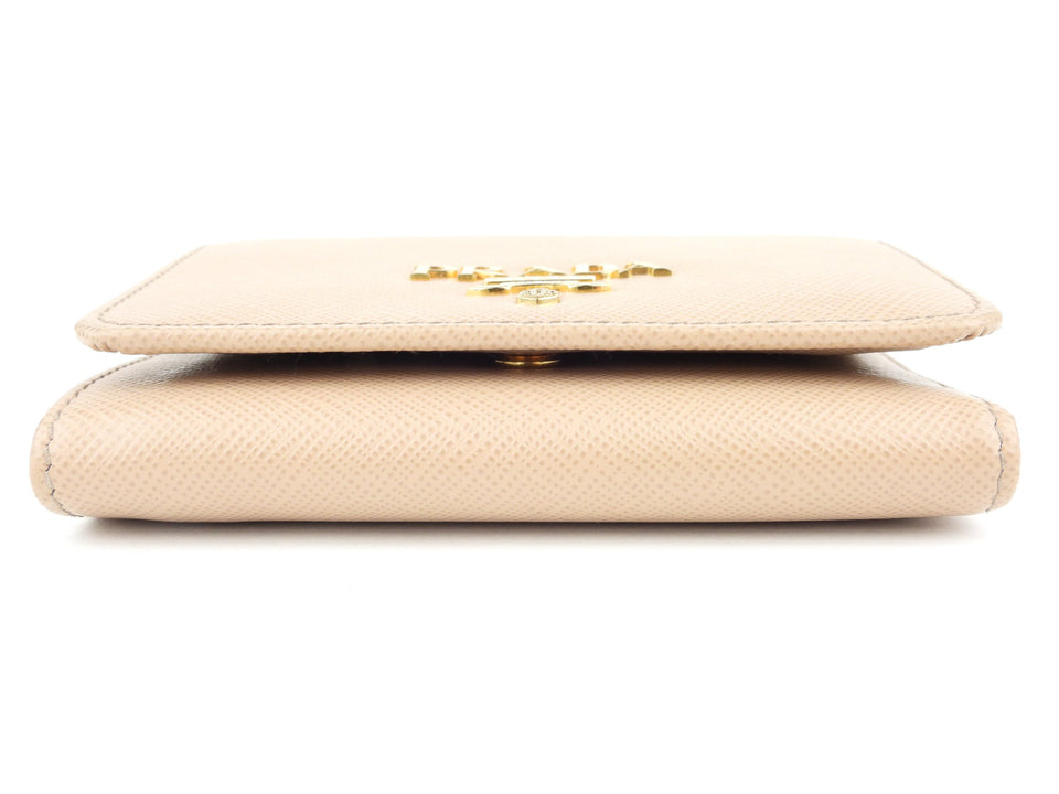 Prada Beige Saffiano Leather Trifold Wallet