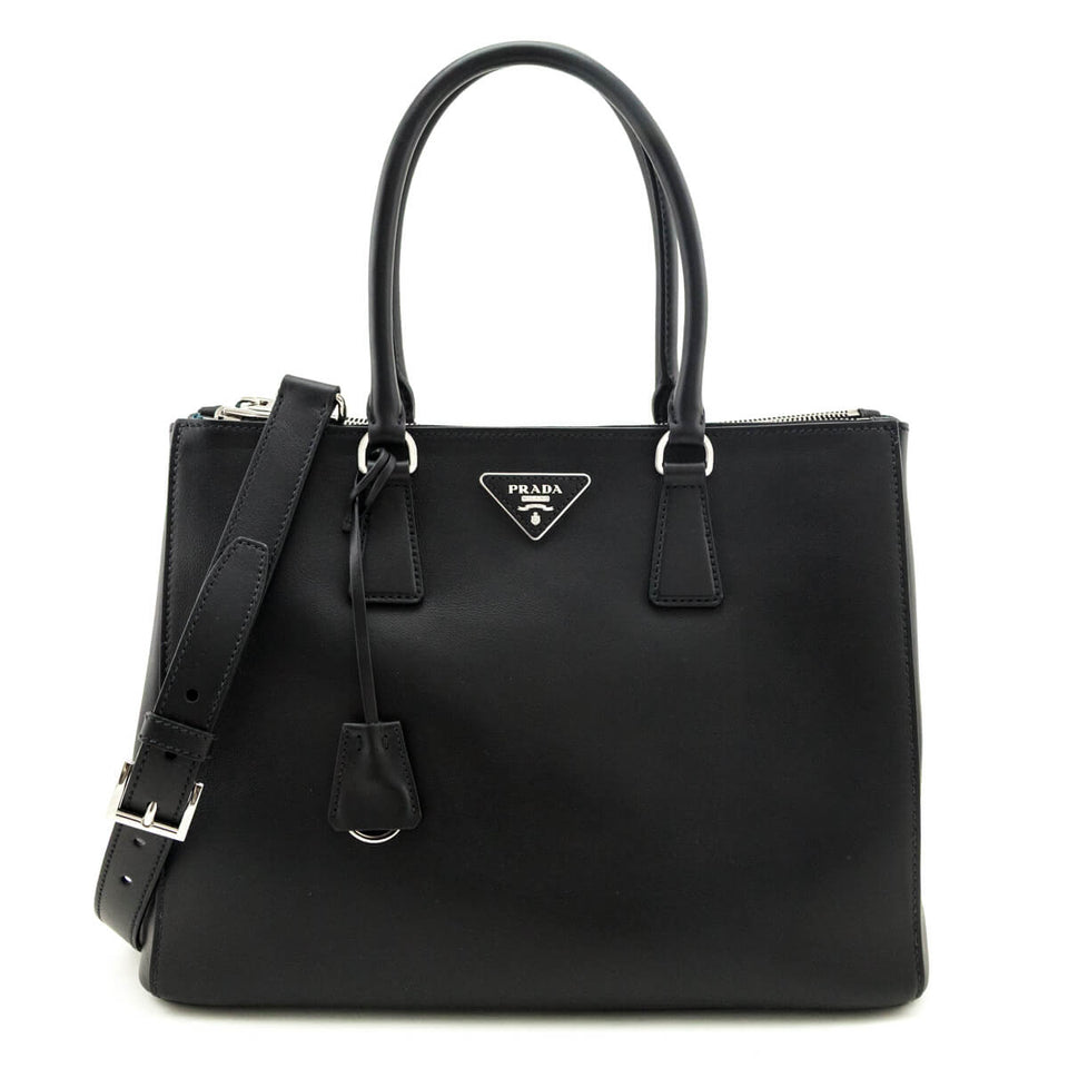 Prada Black City Calf Medium Galleria Double Zip Tote