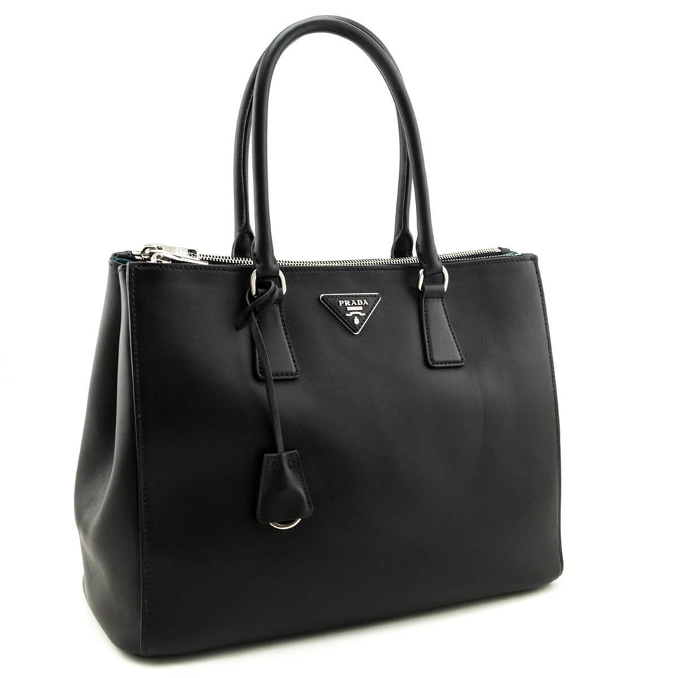 Prada Black City Calf Medium Galleria Double Zip Tote