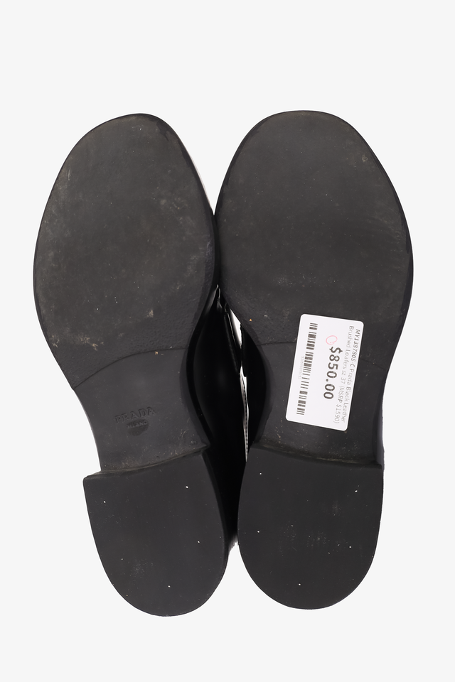 Prada Black Leather Brushed Loafers Size 37