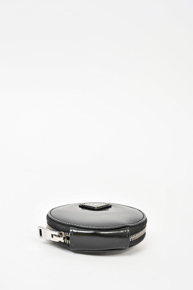 Prada Black Leather Round Keychain