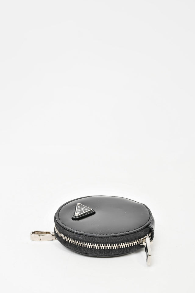 Prada Black Leather Round Keychain