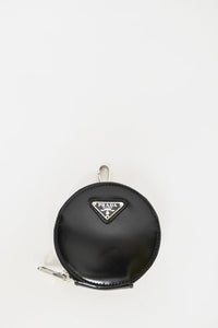 Prada Black Leather Round Keychain