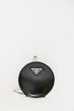 Prada Black Leather Round Keychain