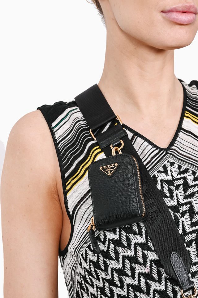 Prada Black Leather Saffiano Re-Edition Bag GHW w/ Strap & Pouch