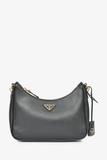 Prada Black Leather Saffiano Re-Edition Bag GHW w/ Strap & Pouch