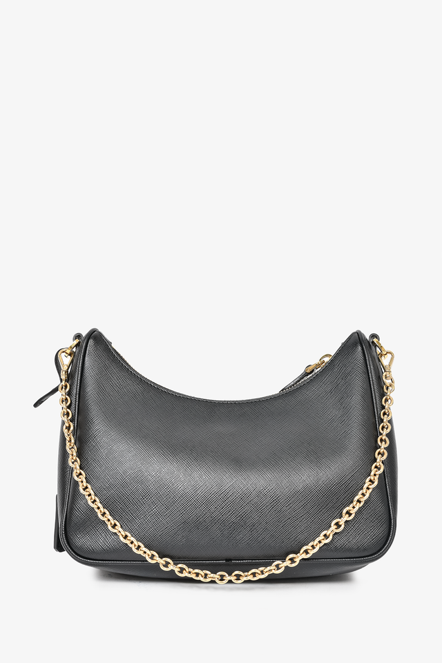 Prada Black Leather Saffiano Re-Edition Bag GHW w/ Strap & Pouch