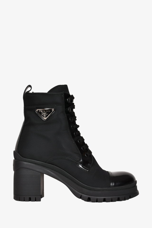 Prada Black Nylon/Brushed Leather Combat Boots Size 39