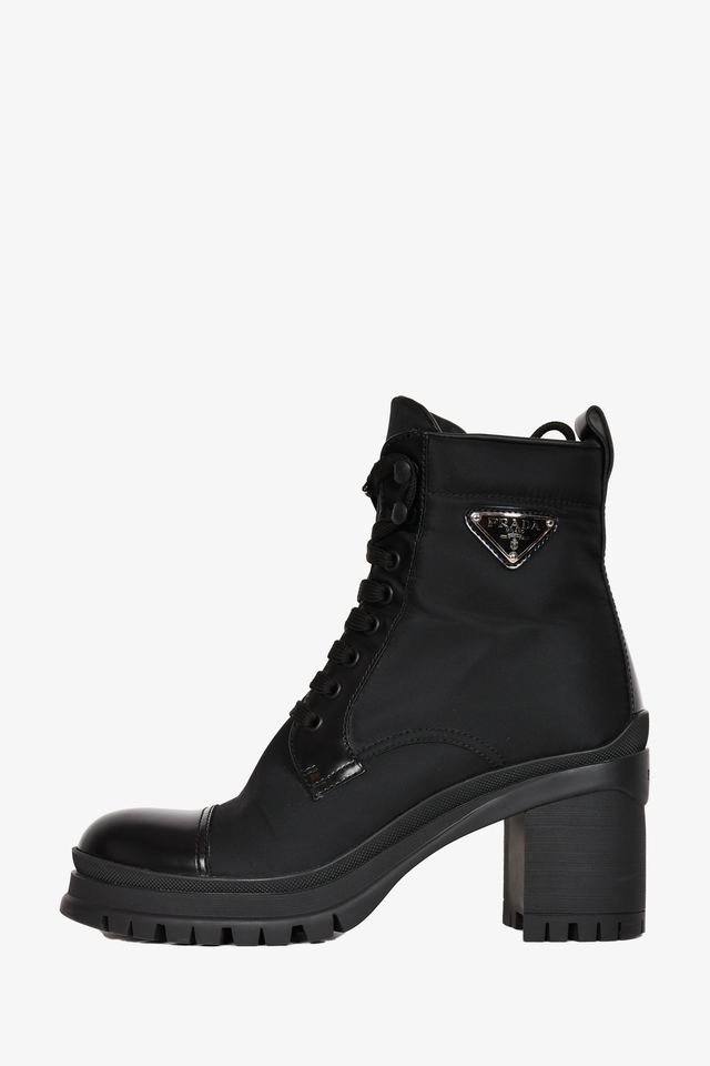 Prada Black Nylon/Brushed Leather Combat Boots Size 39