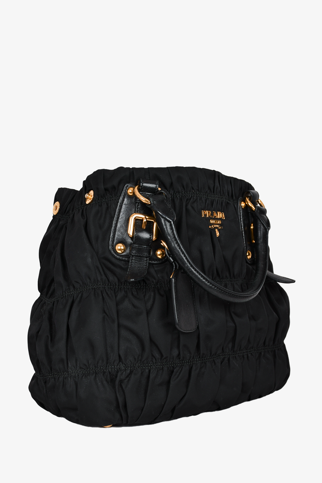 Prada Black Nylon Tessuto Shoulder Bag With Leather Top Handle