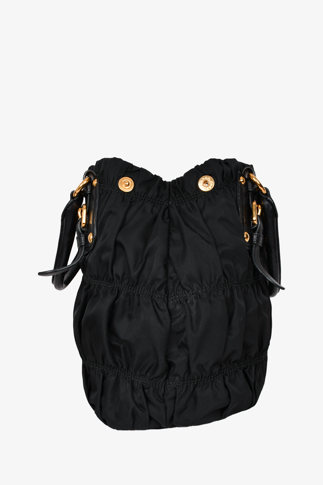 Prada Black Nylon Tessuto Shoulder Bag With Leather Top Handle