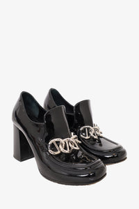 Prada Black Patent Leather Block Heel Loafer Size 35.5