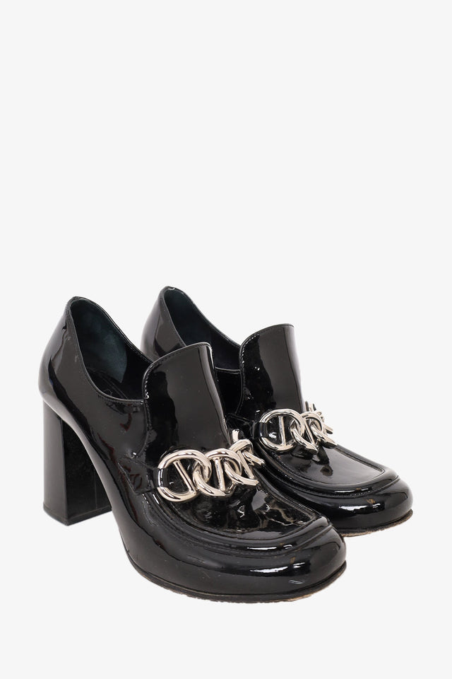 Prada Black Patent Leather Block Heel Loafer Size 35.5