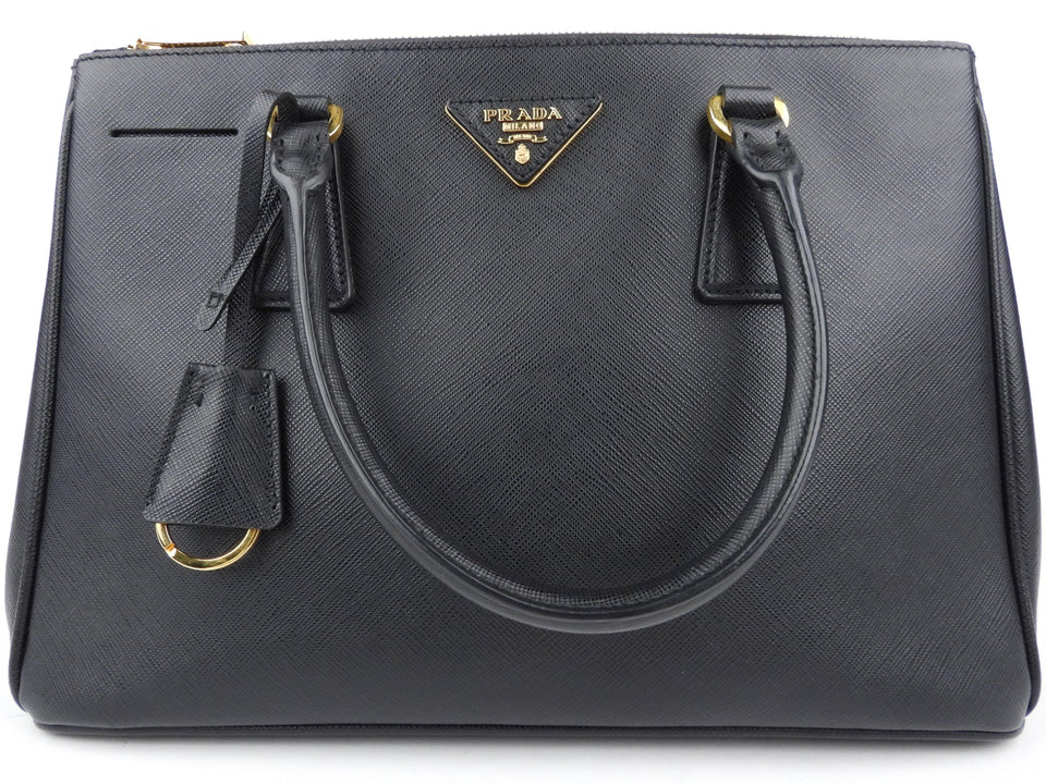 Prada Black Saffiano Leather Galleria Double Zip Two-Way Tote Bag