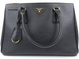 Prada Black Saffiano Leather Galleria Double Zip Two-Way Tote Bag
