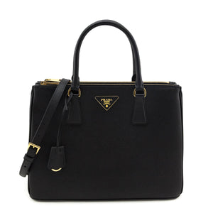 Prada Black Saffiano Lux Medium Galleria Double Zip Tote