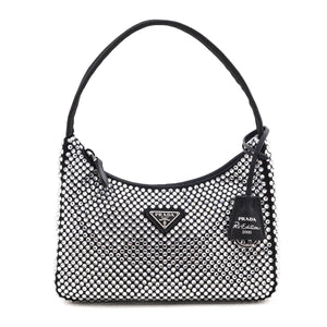 Prada Black Satin & Crystal Mini Re-Edition 2000 Bag
