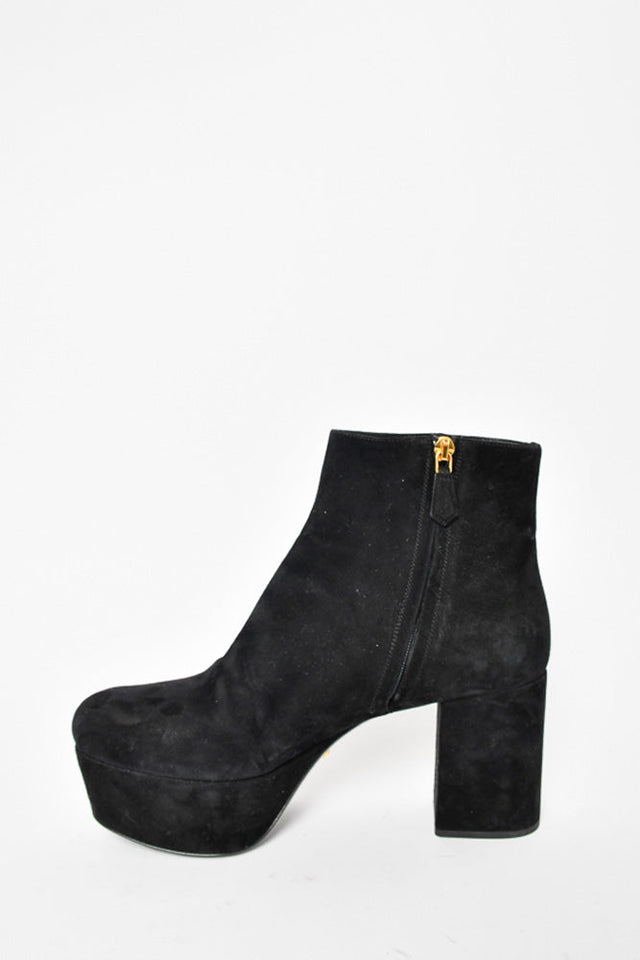 Prada Black Suede Platform Boot Size 39