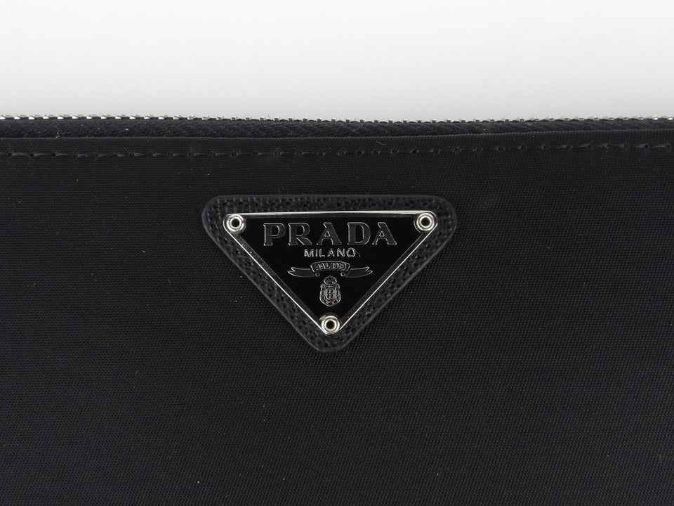 Prada Black Tessuto Nylon and Saffiano Leather Large Travel Organizer Zip Wallet