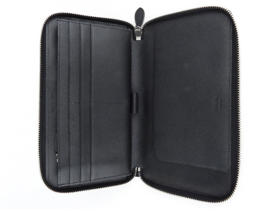 Prada Black Tessuto Nylon and Saffiano Leather Large Travel Organizer Zip Wallet