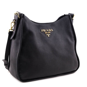 Prada Black Vitello Daino Hobo