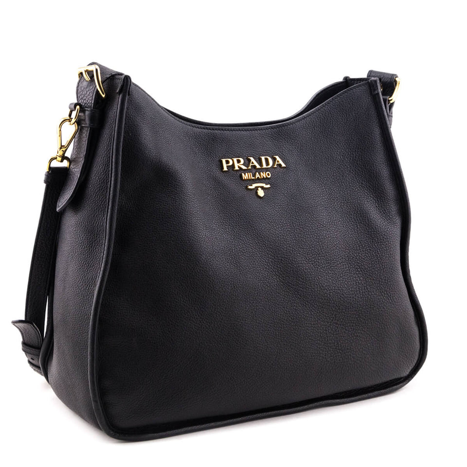 Prada Black Vitello Daino Hobo