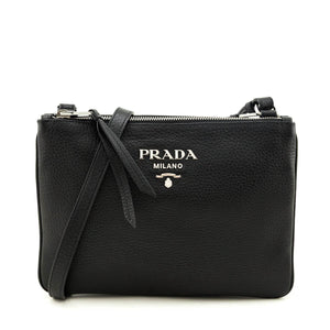 Prada Black Vitello Phenix Double Zip Crossbody Bag