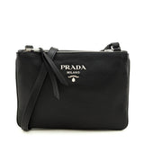 Prada Black Vitello Phenix Double Zip Crossbody Bag