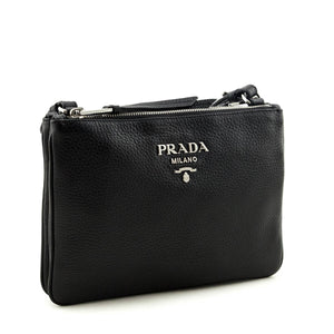 Prada Black Vitello Phenix Double Zip Crossbody Bag
