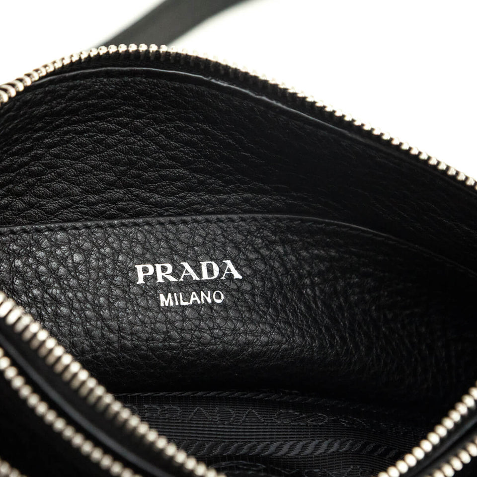 Prada Black Vitello Phenix Double Zip Crossbody Bag