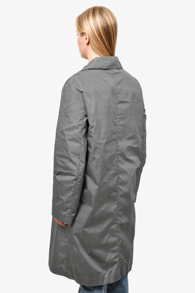 Prada Black/White Houndstooth Nylon Collared Trench Coat Size 46