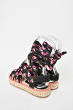Prada Black/Pink Floral Satin Tie Up Espadrille Sandals Size 37.5