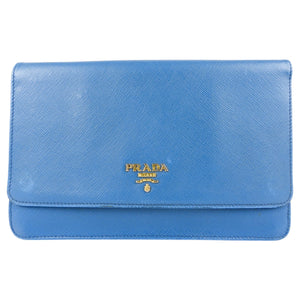 Prada Blue Saffiano Leather Mini Flap Bag