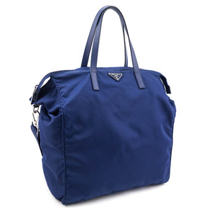 Prada Blue Tessuto Saffiano Trim Tote Bag