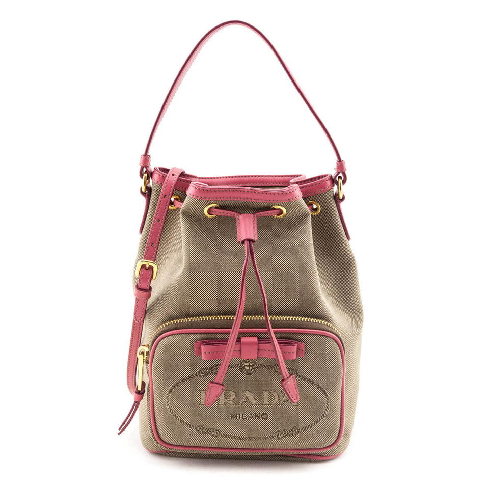 Prada Brown Jacquard Logo Mini Bucket Crossbody Bag