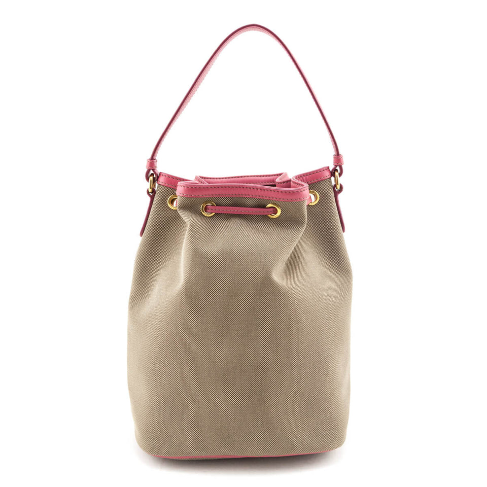 Prada Brown Jacquard Logo Mini Bucket Crossbody Bag