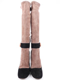 Prada Dusty Rose and Black Bi-Color Suede Leather Knee High Block Heel Boots - 39