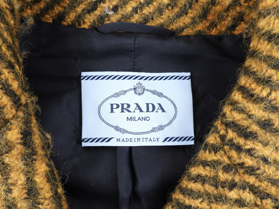 Prada FW2013 Camel and Red Wool Knit Asymmetrical Draped Coat - 40
